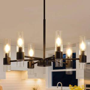 lot 5230 image: ALZWDHZ Modern Black Chandeliers for Dining Room, 6-Light Hanging Farmhouse Chandelier, 23.6 Glass Dining Room Chandelier Light Fixture for Kitchen Living Room Entryway Foyer