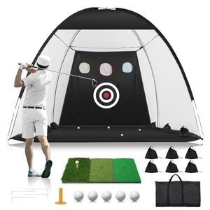 lot 5231 image: Golf Net 10x7FT Practice for Backyard Driving, Hitting with Tri-Turf Golf Mat, Indoor Training Chipping Aid Nets with Reduce Noise Nylon Target, Present for Him