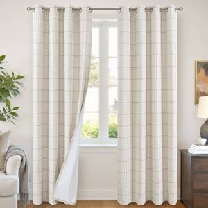 lot 5237 image: Lajode Linen Blackout Curtains for Living Room - Boho Plaid Pattern Thermal Insulated Grommet Cottage Core Window Treatments Rustic Drapes for Farmhouse, 52x84 Inch 2 Panels, Natural