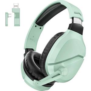 lot 6431 image: WolfLawS Wireless Gaming Headset with Noise Canceling Microphone for PS5, PC, PS4, 2.4GBluetooth Gaming Headphones with USB and Type-c Connector, Wired Mode for Controller (Green)