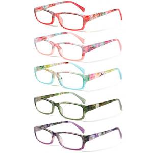 lot 6441 image: Kerecsen Reading Glasses 5 Pairs Fashion Ladies Readers Spring Hinge with Pattern Print Eyeglasses for Women (Mix Color -8, 2.00)