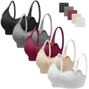 lot 6447 image: Angelhood 5 Pack Womens Maternity Breastfeeding Bra Seamless Wireless Sleep Bra with Bra Extenders size M