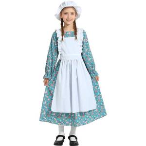 lot 6480 image: Lingway Toys Girls Pioneer Costume,Blue Colonial Prairie Dress for Girls with Apron and Bonnet 8-10
