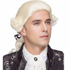 lot 6487 image: Traqur Judge Colonial Wig for Men Beige Funny Crazy Wigs Washington Halloween Costume Cosplay Party Wigs (Beige)