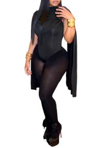 lot 6492 image: Ryehack Sexy Two Piece Outfits for Women Cap Sleeve Cowl Neck Bodysuit Top and Mesh Tights Set Jumpsuits Night Club Outfits size M