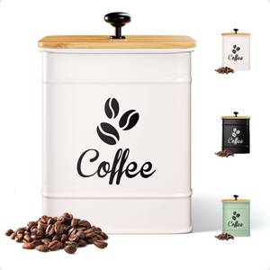 lot 9328 image: Airtight Coffee Canister - 40 oz Large Iron White Coffee Container Airtight - 6 x 8 inch Metal Jar - Stylish Countertop Container for Coffee Grounds, Beans, Pods & More with Rubber-Lined Bamboo Lid