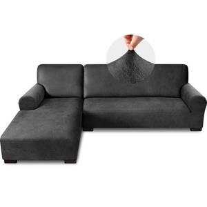 lot 9342 image: Pfrstuv Sectional Couch Covers, Leather Look Sofa Cover L Shape 2PCS Soft Stretch Slipcover for Sectional Sofa, Non Slip Furniture Protector (3 Seat Sofa  3 Seat Right Chaise, Dark Grey)