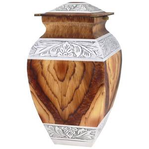 lot 9349 image: NANIURN Urn for Ashes for Women & Male, Cremation Urns for Human Ashes Adult Female and Man, Funeral Decorative Urns, Large Square Model, Brown Wood Texture, Burial, Aluminium - Full Size