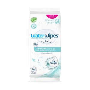 lot 10364 image: WaterWipes Sensitive On The Go Wipes, 3-In-1 Cleans, Cares, Protects, 99.9% Water, Unscented & Hypoallergenic Wet Wipes, 28 Count (Pack of 1)