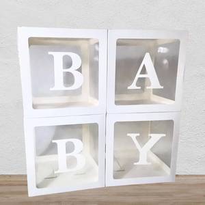 lot 10366 image: TILBLKUP Baby Boxes with 4 Letters for Baby Shower 4pcs White Clear Balloon Box BABY Blocks Gender Reveal Decorations and Birthday Party