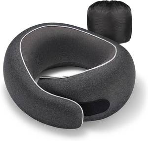 lot 10386 image: Optixion Travel Neck Pillow for Airplanes, Premium Memory Foam Neck Pillow with Ergonomic 360° Support, Travel Essentials for Plane, Car, Train and Home, Black