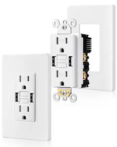 lot 10388 image: SURAIELEC 15 Amp GFCI Outlet with Dual USB-A Ports, Self-Test GFCI Electrical Outlet Combination with USB-A, Tamper-Resistant GFCI Outlet, Screwless Wall Plate Included, ETL Listed, White, 2-Pack