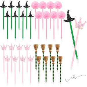 lot 10389 image: 32 Pack Witch and Princess Party Favors,Princess Party Decorations Pens Set Including witch broom and Hat Pens pink fluffy Crowns pen Halloween Themed Party Birthday Gifts Supplies Goodie Bag Fillers