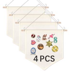 lot 10394 image: 4 PCS Canvas Banners Wall Hanging Brooch Jewelry Storage Case Stand Enamel Pin Display, Sublimation blank Banner,Holder Earrings Necklace Pin Collection Organizer (30x36 beige Banners4pcs)