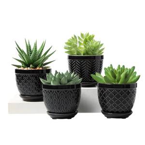 lot 11434 image: Sureasy Ceramic Plant Pots, 4.7 Inch Flower Pots for Indoor Plants, Succulent Pots with Saucer and Drainage Hole, Decorative Planter for Succulent, Cactus, Set of 4, Black