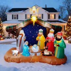 lot 11437 image: 8FT Christmas Inflatables Nativity Scene Outdoor Decorations, Blow Up Yard Decor with Built-in LED Lights, Xmas Outdoor Decorations for Garden Lawn Holiday Decor