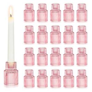lot 11439 image: Hewory Glass Pink Candle Holder 20PCS Valentines Taper Candle Holders for Table Centerpiece, Tapered Candlestick Holders for Valentines Day Decorations Gifts Anniversary Wedding Holiday Home Decor