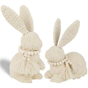 lot 11445 image: DR.DUDU 2 Pack Easter Bunny Figurines Decor, Rabbit Figurine Table Decorations, Spring Bunnies Decoration Cotton Woven Statue for Home Indoor Centerpieces Fireplace Farmhouse Gifts (Beige)