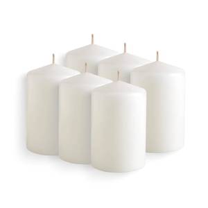 lot 11452 image: Simply Soson 3x4 inch White Pillar Candles, White Candle, Set of 6 Pillar Candles Bulk 3x4, Emergency Candles, Tall Candles, Wax Candle, Unscented Candles, Candle Pack, Cone Tip