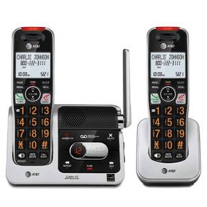 lot 11456 image: AT&T BL102-2 DECT 6.0 2-Handset Cordless Phone for Home with Answering Machine, Call Blocking, Caller ID Announcer, Audio Assist, Intercom, and Unsurpassed Range, SilverBlack