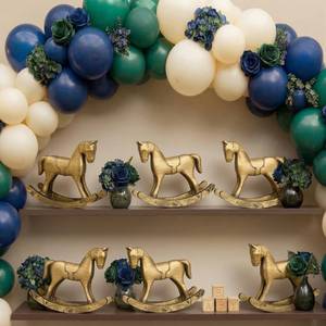 lot 12121 image: Vicenpal 6 Pack Baby Shower Wooden Vintage Rocking Horse Table Decoration for Blue Green Tartan Plaids Party Centerpiece Rocking Horse Decor for Baby Shower Party Wedding Birthday Decor (Brown)