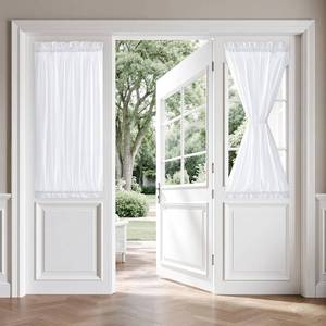lot 12124 image: MIULEE Non-See-Through Sidelight Curtains for Front Door, Privacy Semi Sheer Curtains for French Doors, Light Filtering Window Drapes with Rod Pocket and Tie Back, White, 26 x 40 inches, 2 Panels
