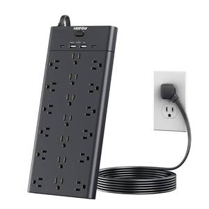 lot 12125 image: Surge Protector Power Strip with 19 Outlets and 4 USB Ports, HOPOW 6 Ft Flat Plug Heavy Duty Extension Cord, 1875W, 2100J Surge Protection, Wall Mount for Home, Office, Gaming Room, Dorm, Black(Only 6 Port Extension)