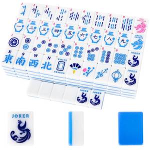 lot 12133 image: American Mahjong Tile(Only Tiles), 166 Quality Engraved Tiles Blue Backboard, 1.2 inch American Mahjong Game with Carrying BagDiceChips, Creative Design Patterns, Ideal Mahjong Gifts (No Rack)