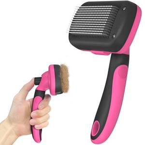 lot 12135 image: Dipoo Self-Cleaning Pet Grooming Brush - Skin-Friendly Deshedding Tool for Dogs & Cats in Pink, Removes Loose Hair and Tangles