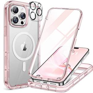 lot 12172 image: Miracase for iPhone 16 Pro Case Full-Body Phone with Built-in Glass Screen Protector, Compatible with MagSafe Military Drop Proof 16 Pro Cover Bumper 6.3 inch, Clear Pink