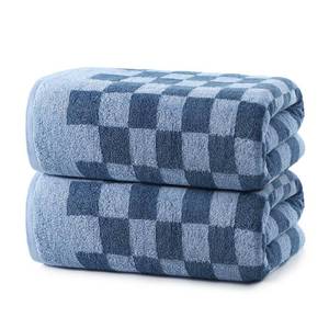 lot 12176 image: REDKISS Blue Checkered Bath Towels Set - 2 Piece Large Shower Towels for Bathroom Decoration, Highly Absorbent Cotton Bath Towel of 2, Cute Checkered Shower Retro Towel for Bathroom