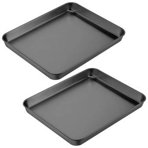 lot 12184 image: 2Pcs Toaster Oven Pans for Baking, 9x11 Stainless Steel Cookie Sheet Baking Sheets Small Replacement Trays for Toaster, Black (Missing One)