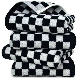lot 12195 image: Jacquotha Black and White Hand Towels 4 Pack, Cotton Decorative Bathroom Hand Towels & Checkered Kitchen Decor, 13 x 29
