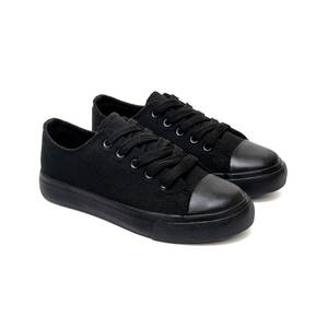 lot 12198 image: The Fashion Supply Kids Canvas Sneakers for Girls and Boys, Low Top Lace-Up Shoes for Little Kids (All Black, 3) (Used)