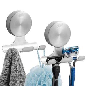 lot 12208 image: TAILI 2 Pack Powerful Suction Cup Razor Holder, 304 Stainless Steel Bathroom Suction Hooks for Towel, Loofah, Bathrobe, Stylish Shaver Holder for Shower Wall, Easy to Install and Reuse, Silver