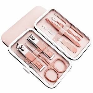 lot 12211 image: QURIPE 7pcs Manicure Set, Nail Clippers Kit, Stainless Steel Manicure Kit, Nail Clipping Tools Portable Travel Grooming Kit, The Best Gift with Luxurious Case(Rose Gold)