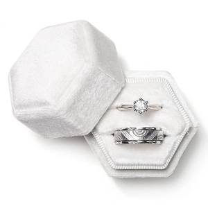 lot 12217 image: Etercycle Velvet Jewelry Ring Box, Hexagon Premium Gorgeous Vintage Double Ring Gift Box with Detachable Lid for Proposal Engagement Wedding Ceremony(White)