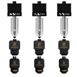 lot 12225 image: Henaiser 3-Pack 0.2mm0.4mm0.6mm H2D Hotend with P2S Silicone Cover, Hardened Steel Quick Swap Nozzle Extruder Kit Print Head for Bambu Lab H2DP2S 3D Printer