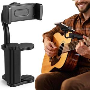 lot 12227 image: Guitar Phone Holder, 360°Rotatable Guitar Phone Mount, Adjustable for 2.36-4.13in Thick Guitars Ukulele Basses, Universal Smartphones Fits, Ideal for Video Recording, Online Teaching & Live Streaming