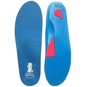 lot 12245 image: Vasyli Custom Full Length Insoles, Blue, Large, Heel Grid Reduces Slippage, Medium Density, Biomechanical Control, Effective Pain Relief, Treats Pronation, Built-In Rearfoot Varus Angle