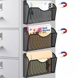 lot 13511 image: Magnetic File Holder 3 Pockets File Folder Organizer, Office Hanging Magazine Rack for File Cabinets, Magnetic Paper Holder, No Drilling Mail Organizer for Refrigerator, Whiteboard, Office, Kitchen