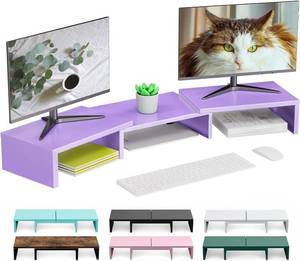 lot 13512 image: OUTIOE Dual Monitor Stand for Desk, Metal Monitor Riser, Purple Office Supplies Desk Accessories (Purple)