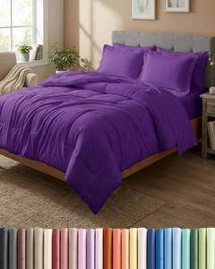 lot 13522 image: Full Comforter Set - 7 Piece Bed in a Bag Full Size Bed Set - Down Alternative Comforter, Flat Sheet, Fitted Sheet, Pillowcase & Shams for All Seasons - Ultra Soft, Cozy, Comfy & Breathable - Purple