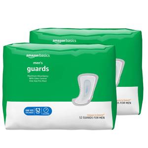 lot 13523 image: Amazon Basics Mens Incontinence Guards, Maximum Absorbency, Moisture-Wicking with Odor Protection, One Size Fits Most, 104 Count (2 Packs of 52)