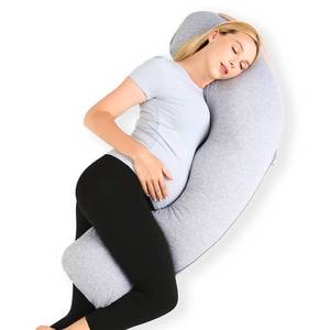 lot 13534 image: Momcozy Pregnancy Pillows for Side Sleeping, J Shaped Maternity Body Pillow for Pregnancy, Soft Pregnancy Pillow with Jersey Cover for Head Neck Belly Support, Grey