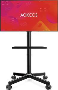 lot 13537 image: AOKCOS Rolling TV Stand - Mobile TV Stand on Wheels for 32-65 inch FlatCurved TVs with Tilting, Height Adjustment Portable Rolling TV Cart Hold up to 88 Lbs for Livingroom, Bedroom, Office, Outdoor