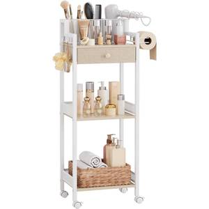 lot 13544 image: FURFUN 3 Tier Bathroom Shelf with Drawer, 12.8in Large Floor Makeup Organizers Cosmetics Display Cases Holder for Hair Tool, Skincare, Kitchen, Bathroom, Laundry Room Organization