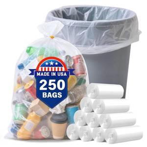 lot 13546 image: 30 33 35 Gallon Clear Trash Bags, 250 Count High Density Garbage Bags, Made in USA, Recycling Trash Can Liners, Puncture-Resistant Plastic Waste Bags for Kitchens Yards Offices Commercial