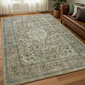 lot 13554 image: Goideal Washable Rug 5x7, Sage Green Area Rugs Non Slip, Indoor Low Pile Carpet with Rubber Backing for Living Room Kitchen Bathroom Entryway Office Bedroom