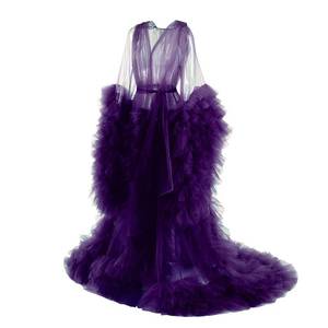 lot 14143 image: Daily Life Mall Womens Bridal Robes plum Tulle Puffy Long Puffy Tulle Robe Sheer for Maternity photoshoot perspective Sheer for Maternity Photoshoot